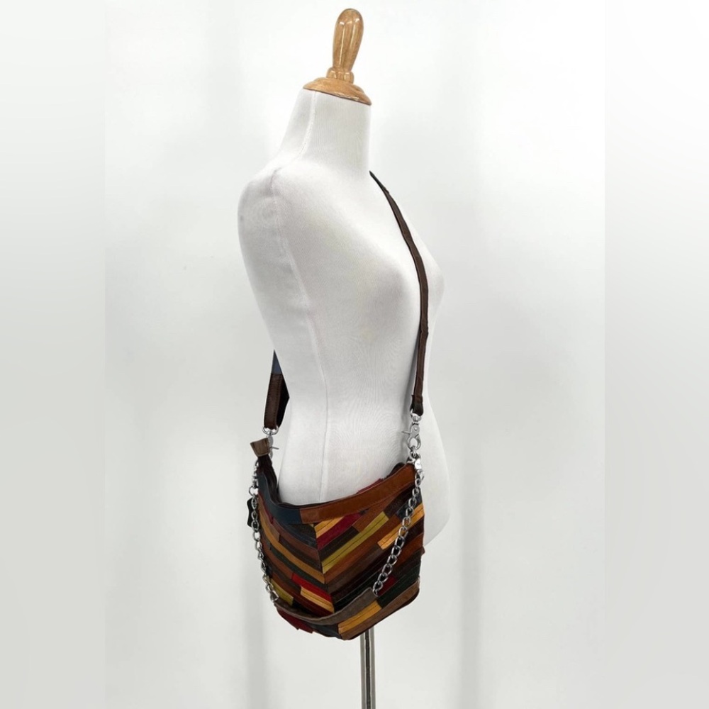 Crossbody Bag Leather Patchwork Retro 70s Rainbow Convertible Shoulder NWOT